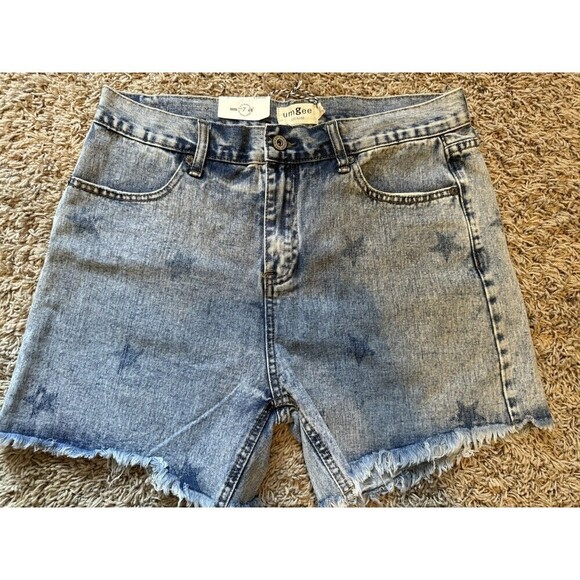 Umgee Star Pattern Acid Mineral Light Wash Cut Off  Denim Jean Shorts - Size 7 - Picture 3 of 10